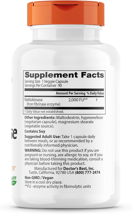 Nattokinase - 2, 000 FU of Enzyme, Supports Heart Health & Circulatory & Normal Blood Flow, Non-Gmo, Gluten Free, Vegan, 90 VC (DRB-00125)