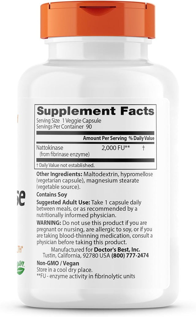Nattokinase - 2, 000 FU of Enzyme, Supports Heart Health & Circulatory & Normal Blood Flow, Non-Gmo, Gluten Free, Vegan, 90 VC (DRB-00125)