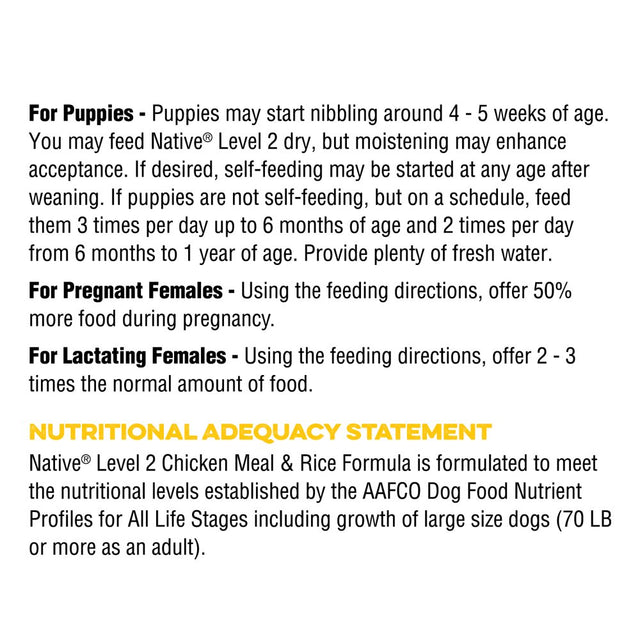 Native Performance Dog Food Level 2 Chicken Meal and Rice Formula 40Lbs