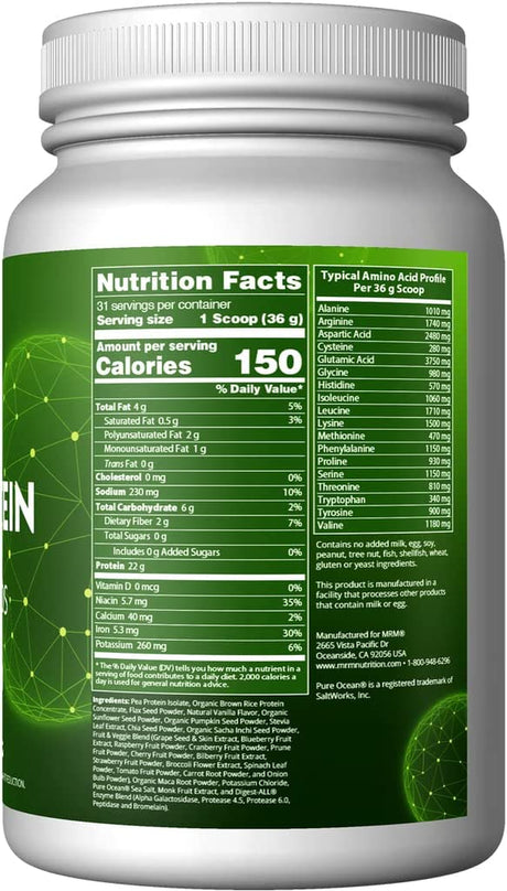 MRM - Veggie Protein Powder, Protein Source for Vegans, Gluten-Free & Preservative-Free, Non-Gmo Verified - Vanilla - 2.5 Lbs