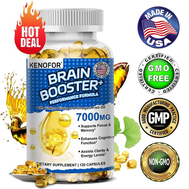 KENOFOR Brain Booster - 7000 Mg of EPA & DHA Optimum Essential Fatty Acids to Support Heart, Brain & Joints Advanced Burp-Free Softgel Supplement