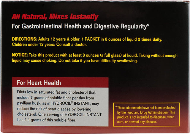 Hydrocil Dietary Fiber Supplement, Psyllium Husk Powder, 30 Single-Dose Packets
