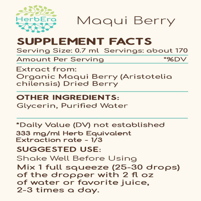 Maqui Berry Alcohol-Free Herbal Extract Tincture, Super-Concentrated Organic Maqui Berry (Aristotelia Chilensis) Dried Berry 2X4 Oz