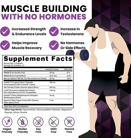 HPN T(5) Testosterone Optimization Booster | Natural Testosterone Supplement with Testofen | Increase Endurance & Energy | Improve Ability to Build Muscle with LJ100 | Vegan Friendly | 81 Capsules