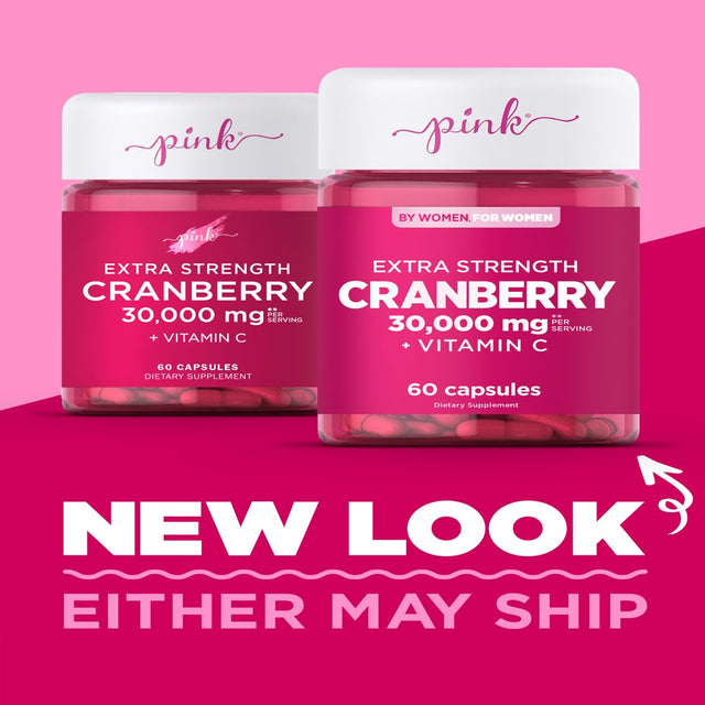 Pink Cranberry Pills for Women | 60 Capsules | plus Vitamin C | Non-Gmo & Gluten Free Extract Supplement