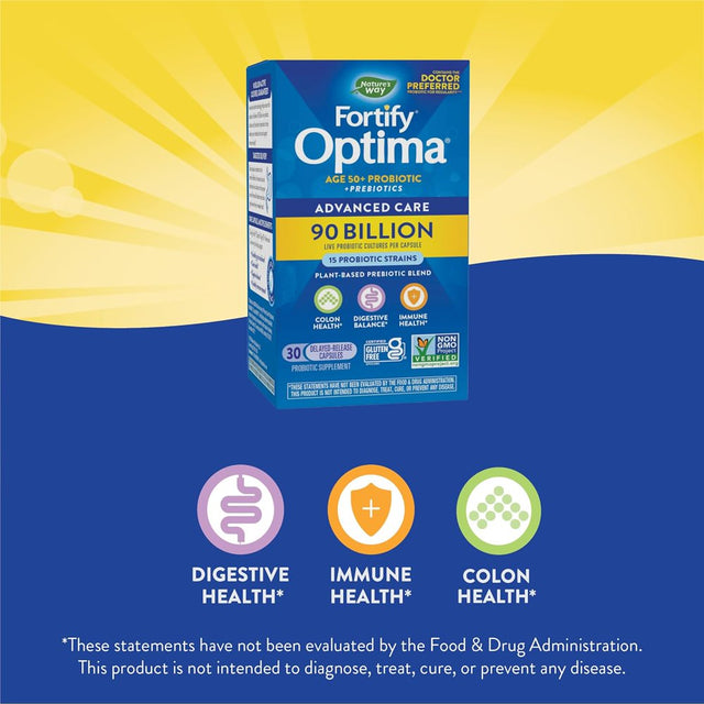 Nature’S Way Fortify Optima Age 50+ Daily Probiotic + Prebiotic, 90 Billion, 15 Strains, 30 Capsules