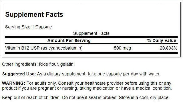 Swanson Vitamin B-12 500 Mcg 100 Capsules