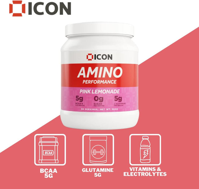 Amino Performance BCAA Powder and Glutamine Drink Gluten Free 30 Servings Fruit Punch Flavour by ICON Nutrition
