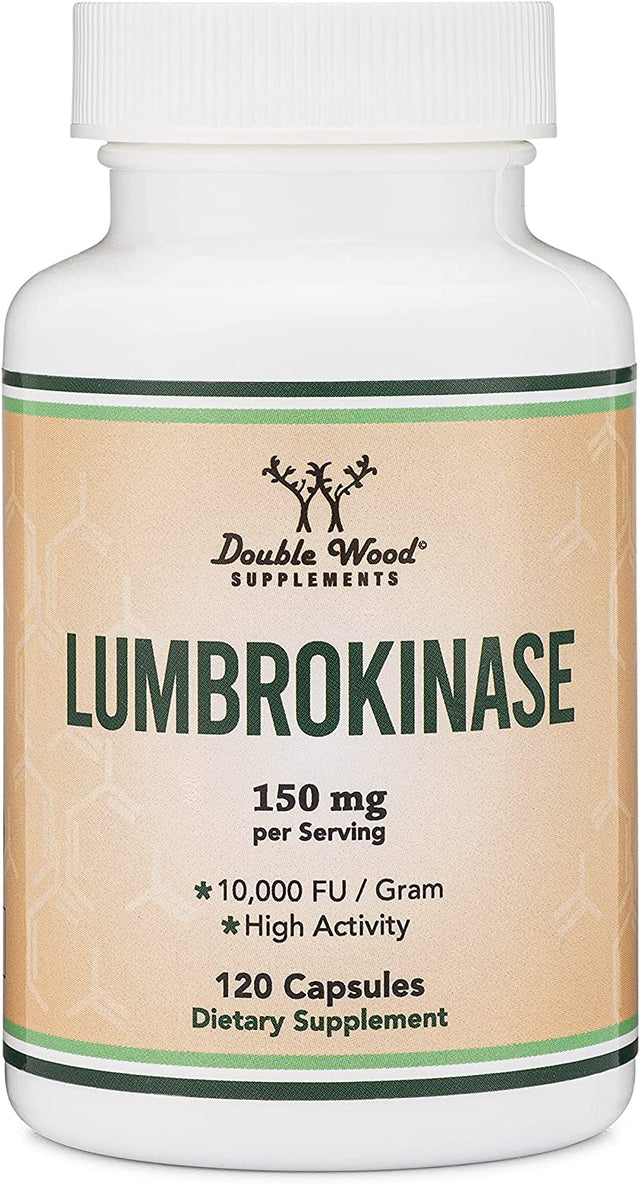 Lumbrokinase Enzymes Supplement - 120 Capsules (Max Activity 10,000 Fu/Gram) 150Mg per Serving (No Fillers, Manufactured in the USA) for Cardiovascular and Blood Circulation Support by Double Wood