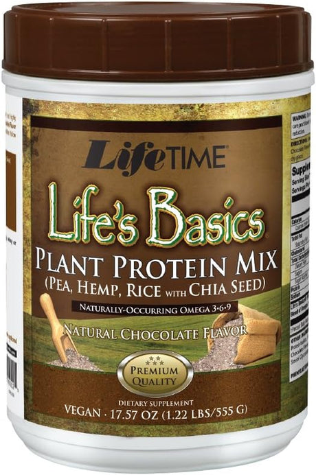 LIFETIME Lifes Basics Plant Based Protein Powder | Natural Chocolate, Vegan | No Gluten, Artificial Flavors, or Preservatives | 1.22Lb