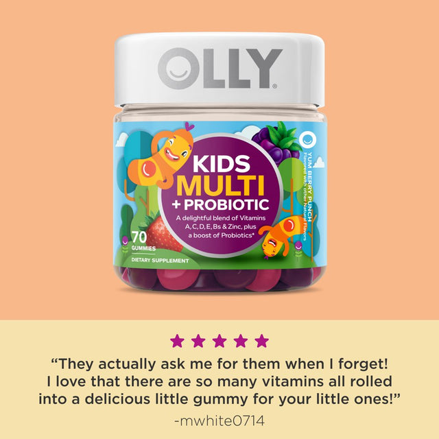 OLLY Kids Multivitamin + Probiotic Gummy, Daily Digestive Supplement, Zinc, Berry, 70 Ct