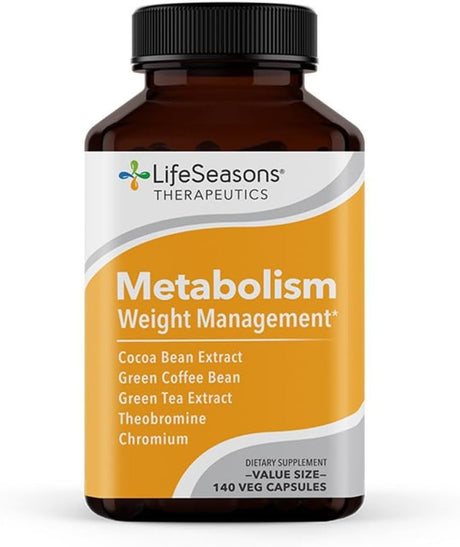 Lifeseasons - Metabolism - Weight Control Support and Energy Booster Supplement - Natural Appetite Suppressant - Chromium, Apple Cider Vinegar and Cocoa Bean Extract - 140 Capsules