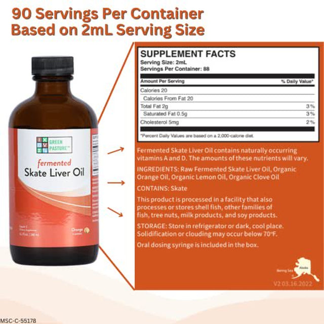 Green Pasture Fermented Skate Liver Oil - Orange - 6.1 FL Oz