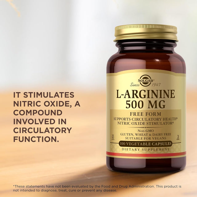 SOLGAR L-Arginine 500 Mg - 100 Vegetable Capsules, Pack of 2 - Nitric Oxide Stimulator - Non-Gmo, Vegan, Gluten Free, Dairy Free, Kosher - 200 Total Servings