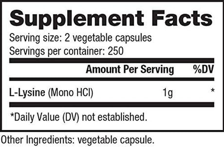 Nutrabio L-Lysine (500Mg) - Pure Grade Amino Acid - 500 Vegetable Capsules - Essential Amino Acid - Non-Gmo - Gluten Free - Vegan