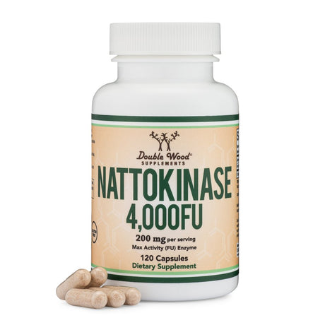 Nattokinase Supplement 4,000 FU Servings, 120 Capsules (Derived from Japanese Natto) for Cardiovascular and Blood Circulation Support by Double Wood Supplements