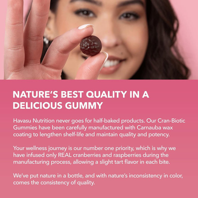 Havasu Nutrition Cranberry Probiotic Gummy for Urinary and Vaginal Health Support for Women, 60 Ct