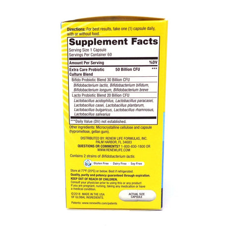 Renew Life - Ultimate Flora Extra Care Probiotic - 60 Vegetarian Capsules Formerly Critical Care