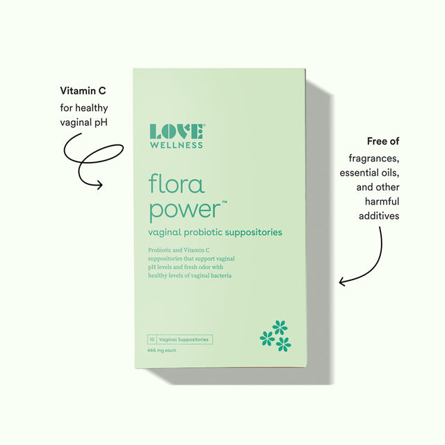 Love Wellness Flora Power Feminine Deodorant Probiotic Suppositories for Balanced Vaginal Bacteria & Odor, 10 Ct