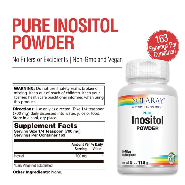Solaray Inositol, Powder, Unflavored (Btl-Plastic) 700Mg | 4Oz