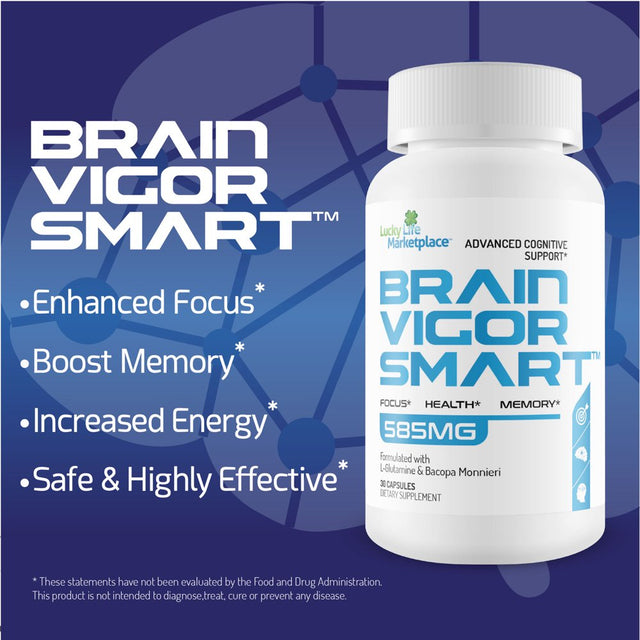 Brain Vigor Smart Brain Booster - Extra Strength Support for Focus, Health, and Memory - Improved Formula Made with 10 Premium Ingredients - Our Best Brain Vigor Smart Pills - 30 Count