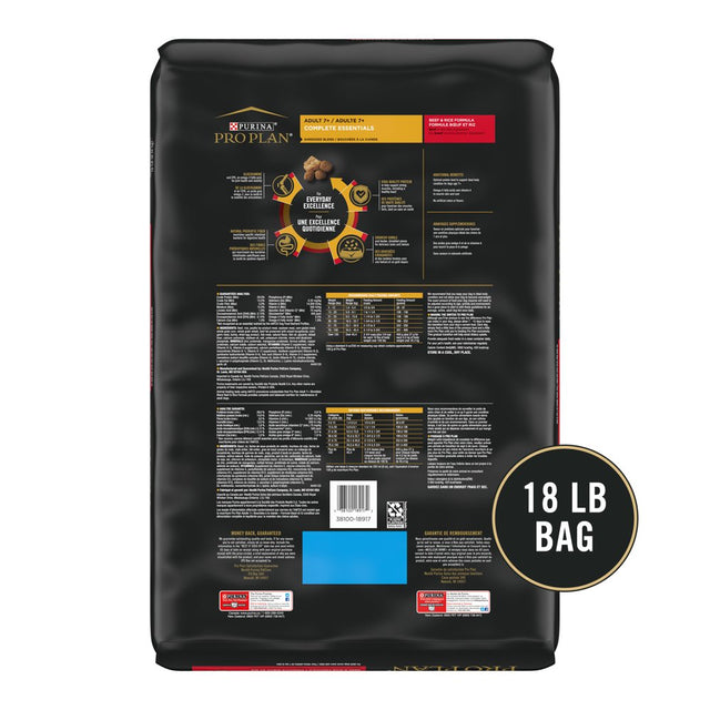 Purina Pro Plan Adult Dry Dog Food Complete Essentials High Protein, Shredded Beef & Rice, 18 Lb Bag