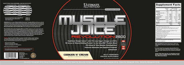 Ultimate Nutrition Muscle Juice Revolution Weight and Lean Muscle Mass Gainer Protein Powder with Glutamine, Micellar Casein and Time Release Complex Carbohydrates, Cookies N Cream, 4.69 Pounds