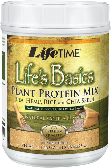 LIFETIME Lifes Basics Plant Based Protein Powder | Natural Vanilla, Vegan | Gluten Free, No Artificial Sweeteners, Flavors or Preservatives | 1.22Lb