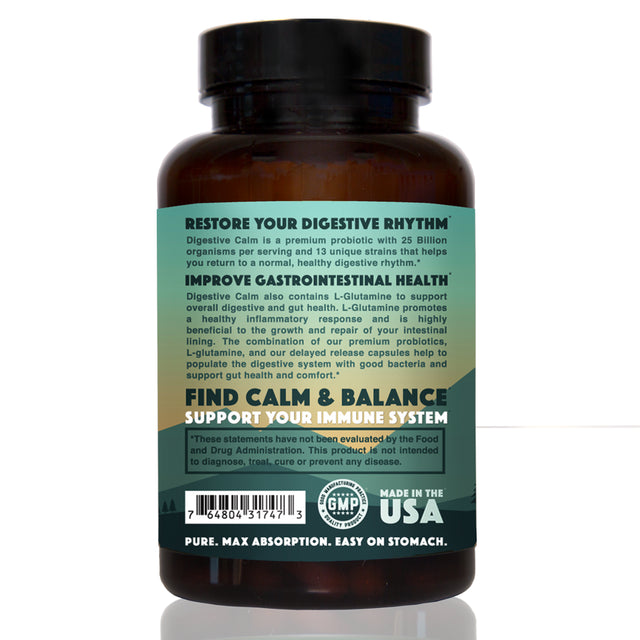 Natural Rhythm Digestive Calm Probiotic (Plus L-Glutamine) 25 Billion CFU and 13 Strains. - 60 Vegetarian Capsules.