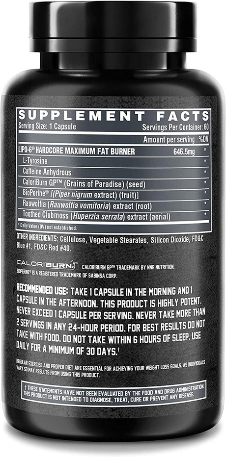Nutrex Research Lipo-6 Hardcore Weight Loss Supplement, 60 Caps