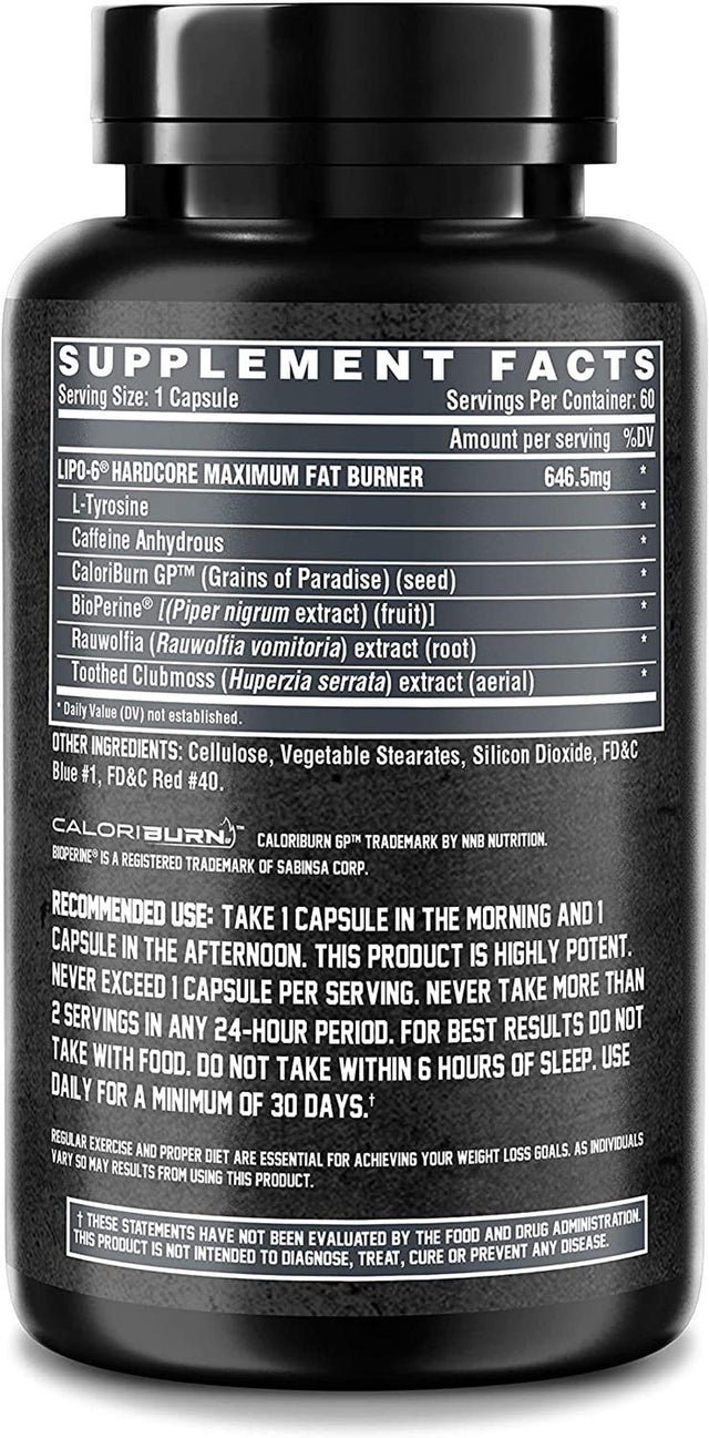 Nutrex Research Lipo-6 Hardcore Weight Loss Supplement, 60 Caps