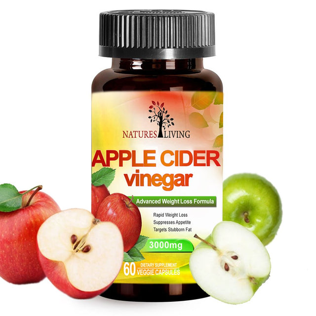 Natures Living Apple Cider Vinegar 3000Mg 60 Veggie Caps Dietary Supplements Lower Blood Sugar
