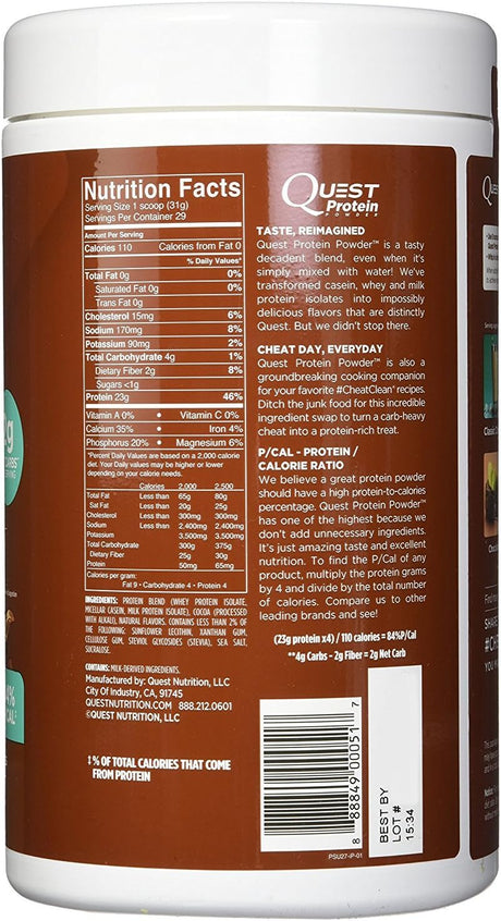 Quest Nutrition Chocolate Milkshake Protein Powder, High Protein, Low Carb, Gluten Free, Soy Free, 2 Pound
