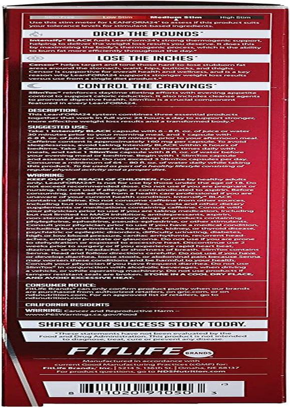 Leanform24 NDS Nutrition Complete Diet Kit Weight Loss - Decrease Appetite and Energy Booster - L-Carnitine and CLA (Intensify Black 90 Capsules, Censor 90 Softgels, and Slim-Tox 90 Capsules)