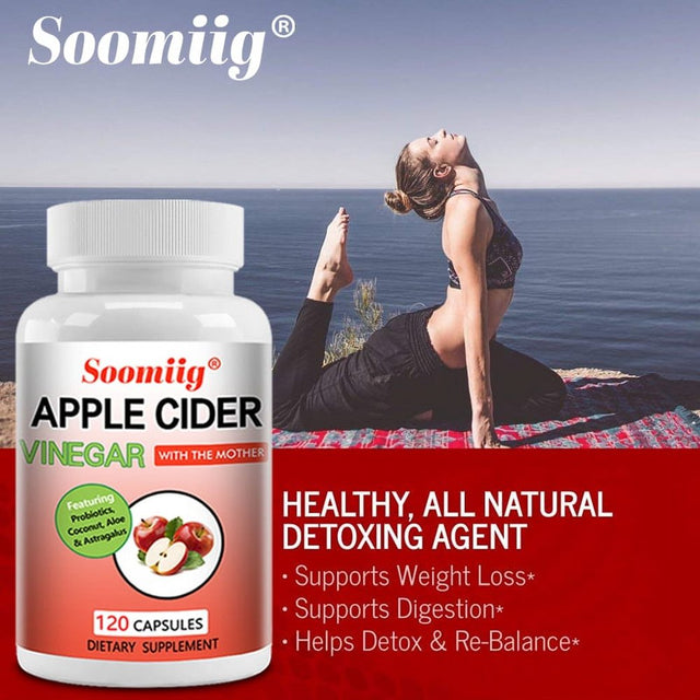 Soomiig Apple Cider Vinegar Capsules - 100% Organic Apple Cider Vinegar Pills - Natural Digestion, Immune Boosting Support and Cleansing Supplement with Probiotics