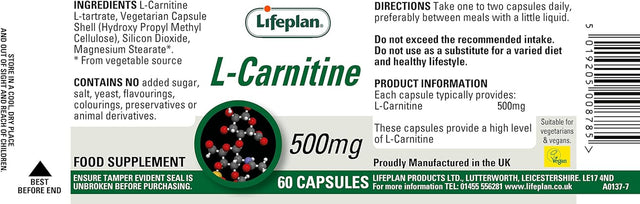 Lifeplan L-Carnitine 500Mg 60 Capsules
