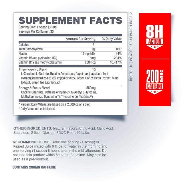 Betancourt Nutrition Ripped Juice Powder | Thermogenic Activator & Nootropic Support | Energy, Focus, Aerobic Performance | 30 Servings (Fruit Punch)