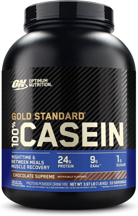 Optimum Nutrition Gold Standard 100% Micellar Casein Protein Powder, Slow Digesting, Helps Keep You Full, Overnight Muscle Recovery, Chocolate Supreme, 4 Pound (Packaging May Vary)