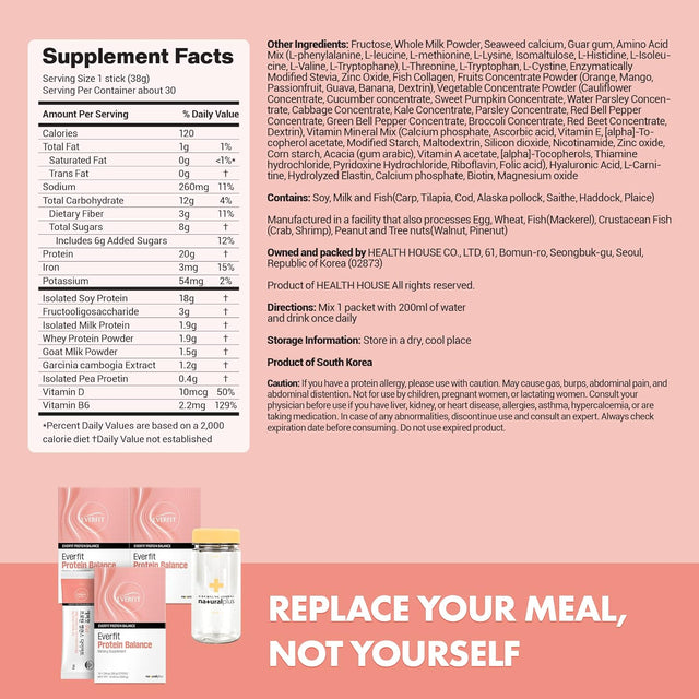 3 Pack Bundle Everfit Protein Balance Powder for Total Body Fit & Muscle Strength, Protein Mix with HCA from Garcinia Cambogia, FOS, Vitamins, Calcium, Zinc, Biotin, 30 Packets, 40.2Oz