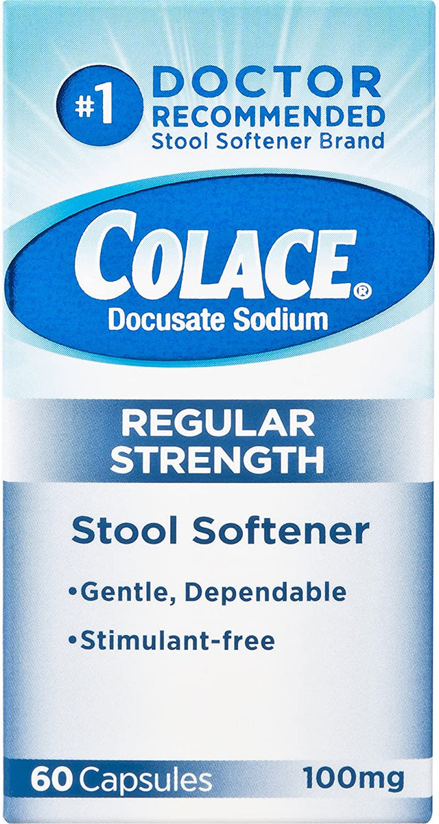 Colace Regular Strength Stool Softener 100 Mg Capsules 60 Count Docusate Sodium Stool Softener for Gentle Dependable Relief