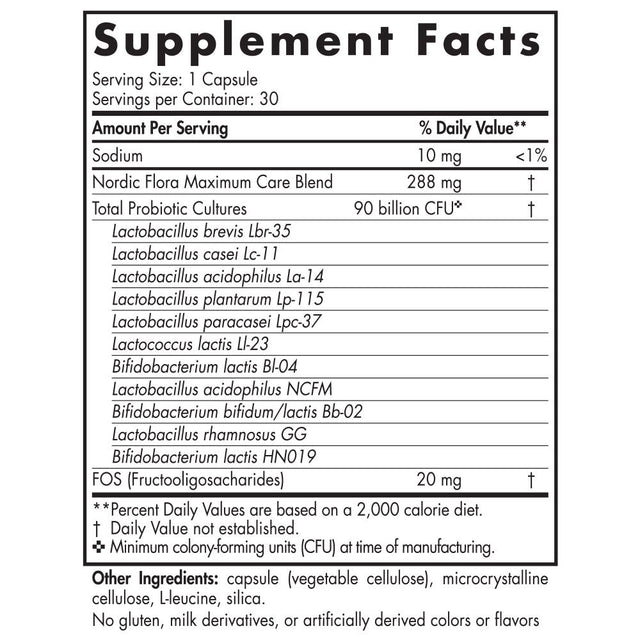 Nordic Naturals Nordic Flora Probiotic Maximum Care, Capsules, Vegan, 30 Ct