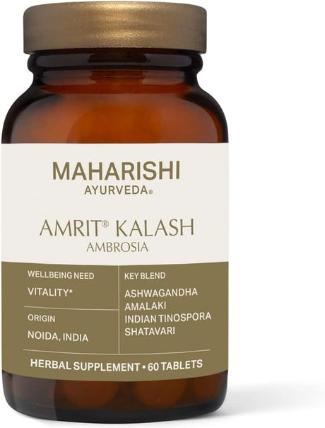 Maharishi Ayurveda - Vegan Amrit Kalash Ambrosia | Full-Spectrum Natural Antioxidant | Brain Health Supplement That Boosts Immunity & Vitality (60 Herbal Tablets - 500 Mg)