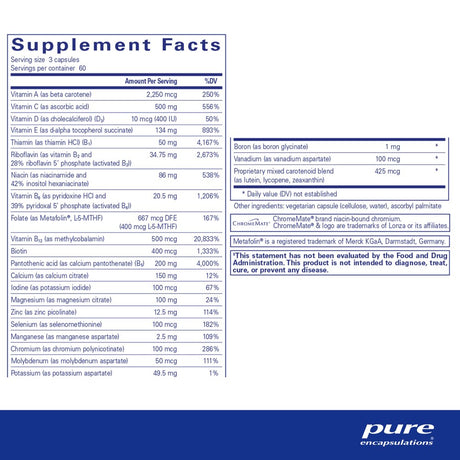 Pure Encapsulations Nutrient 950 without Copper & Iron | Hypoallergenic Multi-Vitamin/Mineral Formula for Optimal Health | 180 Capsules