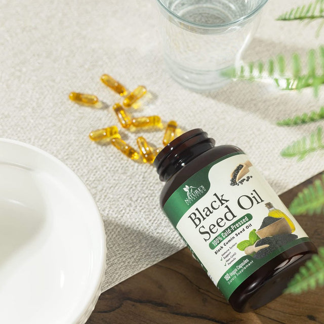 Premium Black Seed Oil Capsules 1000Mg - Vegan Cold-Pressed Nigella Sativa Black Seed Oil, Nature'S Pure Black Cumin Seed Oil for Immune, Hair and Brain Support, Non-Gmo - 180 Capsules
