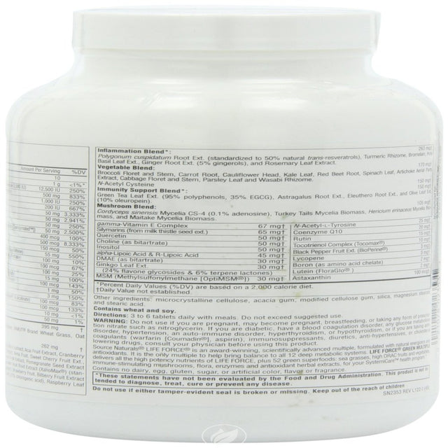 Life Force Green Multiple 180 Tabs by Source Naturals, Pack of 2