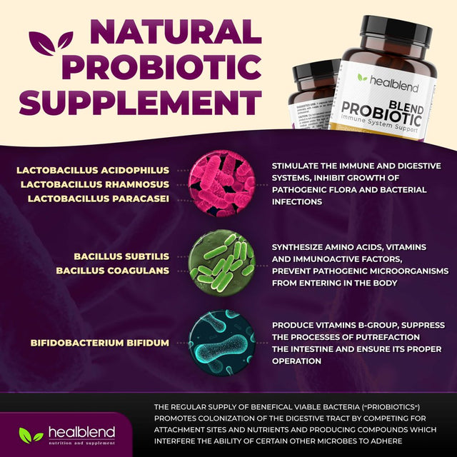 Healblend Probiotic Caps Dietary Supplement Capsules, Probiotic for Women and for Men Digestive Health - 120 Veg Capsules 3-Pack