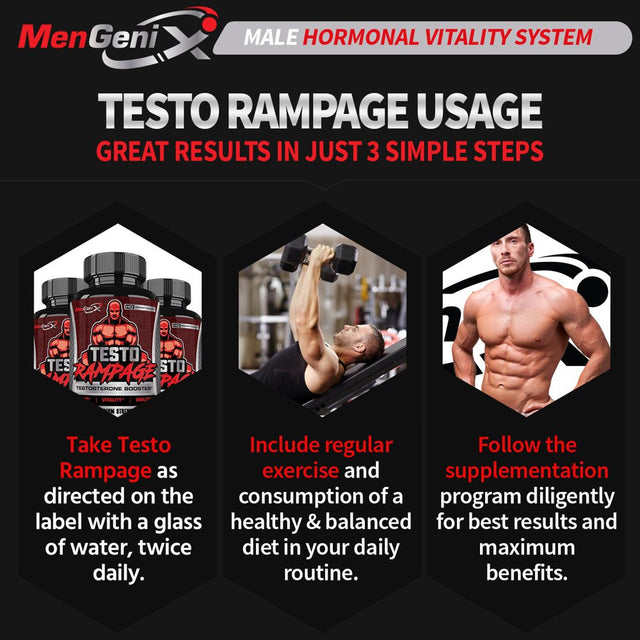 Mengenix Testo Rampage - Maximum Strength Testosterone Booster - Aids in Strength, Stamina, Energy, and Performance