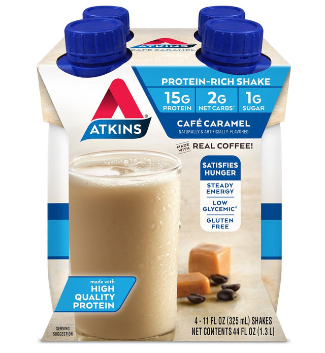 Atkins Gluten Free Protein-Rich Shake, Café Caramel, 4 Count