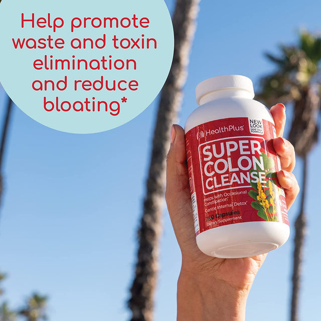Health plus Super Colon Cleanse Digestive Support | Constipation Relief to Reduce Bloating with Probiotics, Senna Leaf, & Psyllium Husk | More than 1 Cleanse, 60 Capsules
