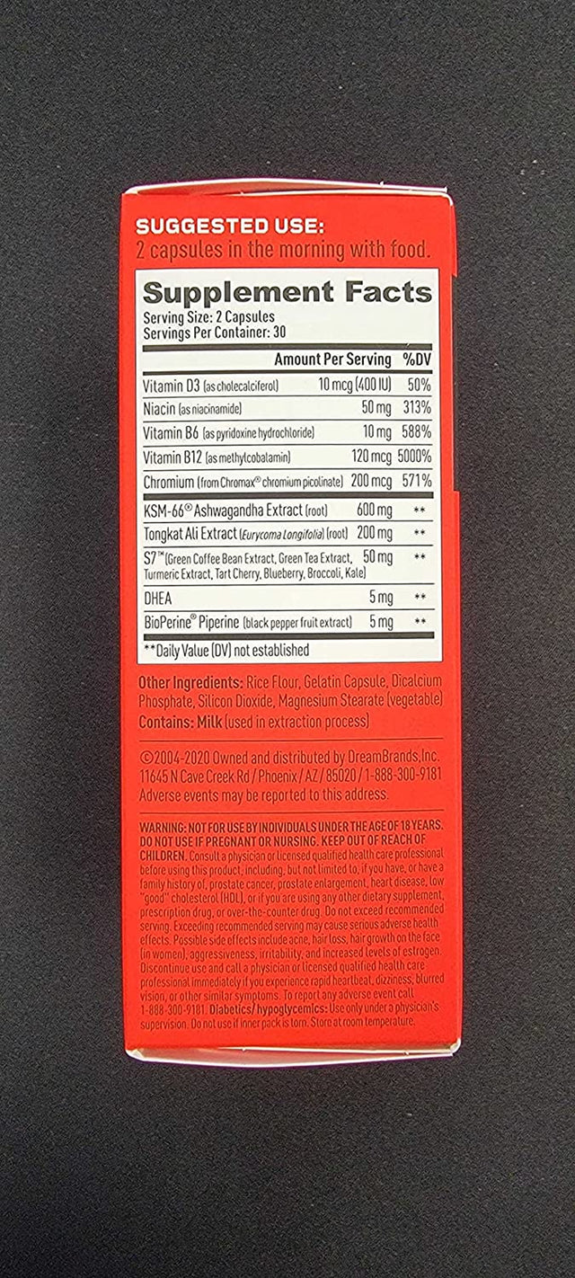 Mdrive Prime - Testosterone Support for Men, Max Energy, Stress Relief and Lean Muscle, KSM-66 Ashwagandha, S7 Nitric Oxide Booster, Bioperine and DHEA, 60 Capsules